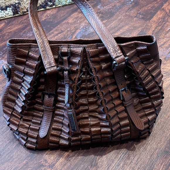 Burberry Handbags - Burberry Brown Ruffled Leather Shoulder Bag